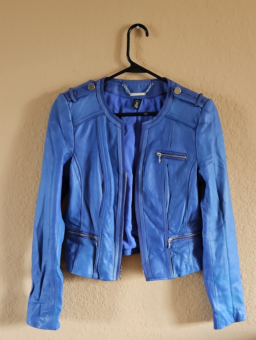 White House Black Market Blue Leather Jacket Size S